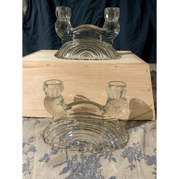 Pair of Vintage Double Light 208 Candlesticks by Slick Glass Company - Picture 5 of 16